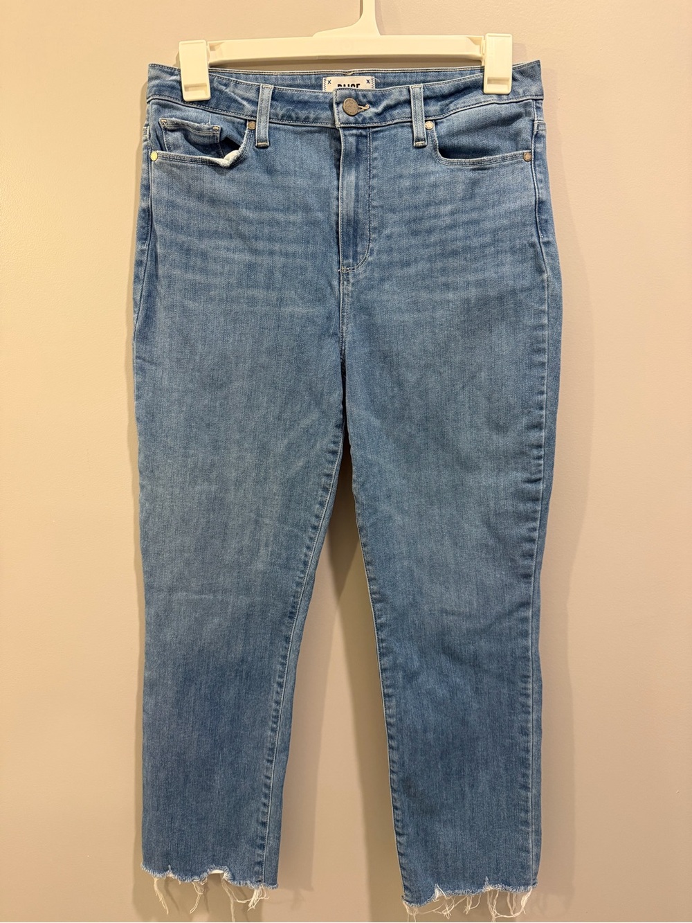 PAIGE Hoxton Slim Cropped Jeans in Ainsley Distressed Wash Size 32 Denim Blue